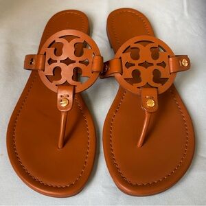 Tory Burch Vintage Vachetta Leather Sandals with Iconic Logo